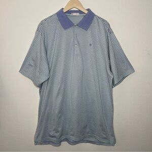 Peter Millar Blue Striped Cotton Polo Short Sleeve Shirt
